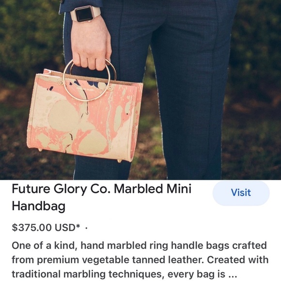Future Glory Designer Leather Marbled Mini Tote Metal Ring Rare Handle Bag - Picture 8 of 8